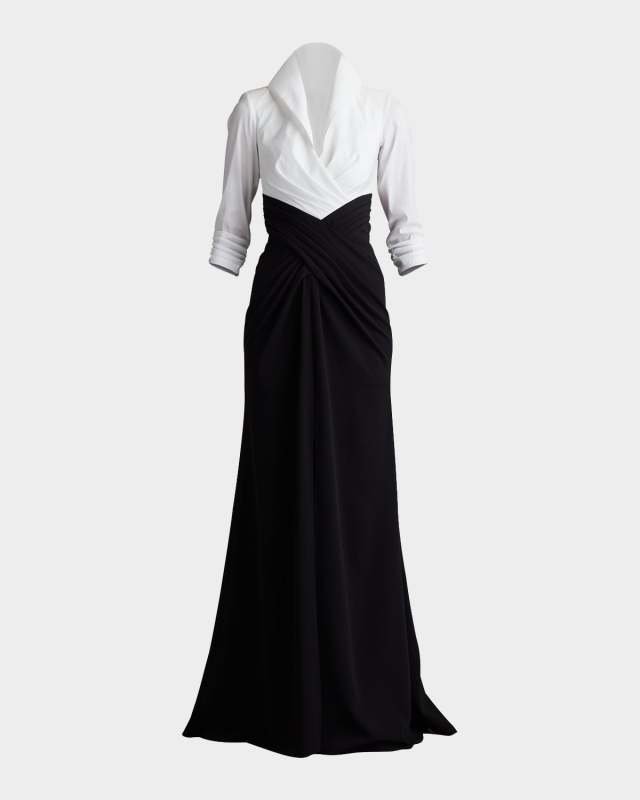 Pleated Taffeta & Crepe Gown